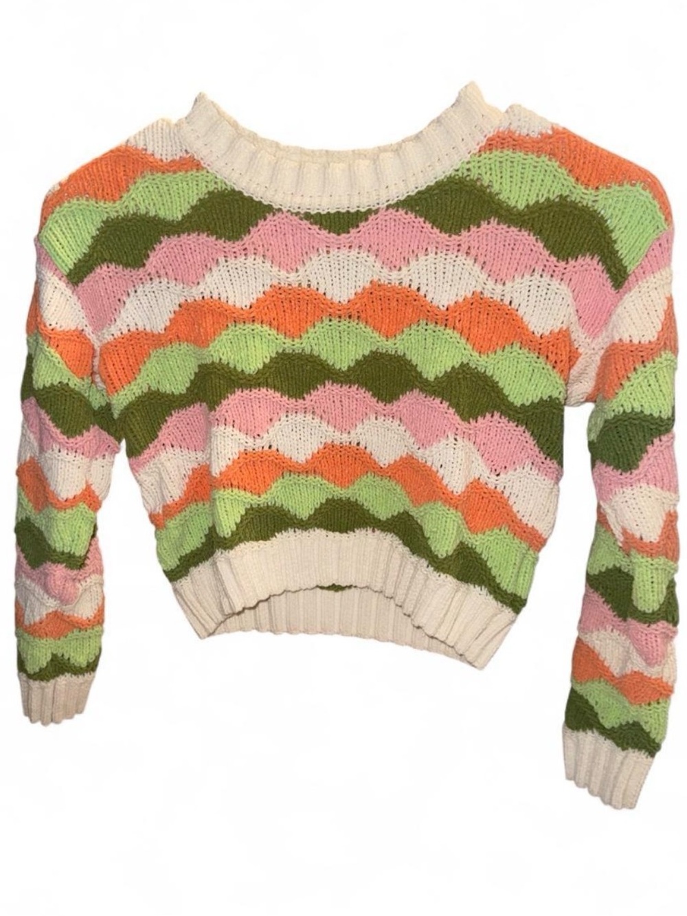 Adyson Parker Cream Crop Sweater with Pink, Orange & Green Waves